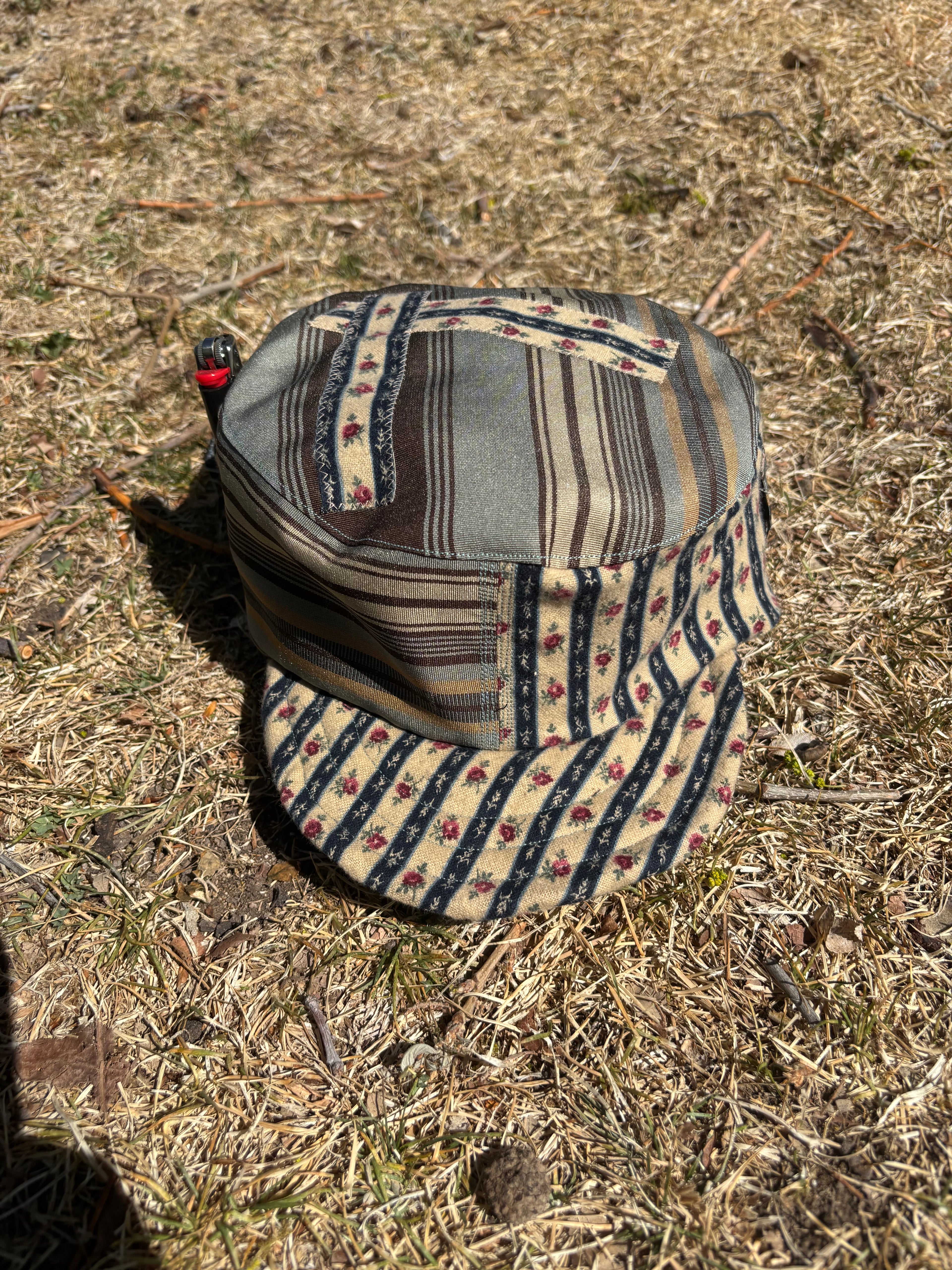 Floral Stripes Pillbox Cap - OOAK