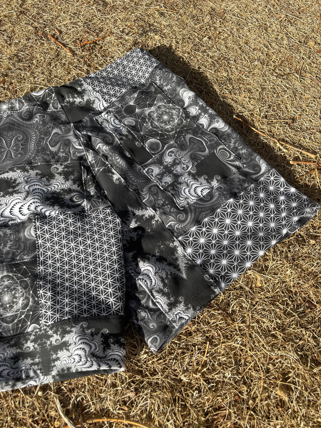 B&W Patchwork Shorts - OOAK - 36” Waist Max