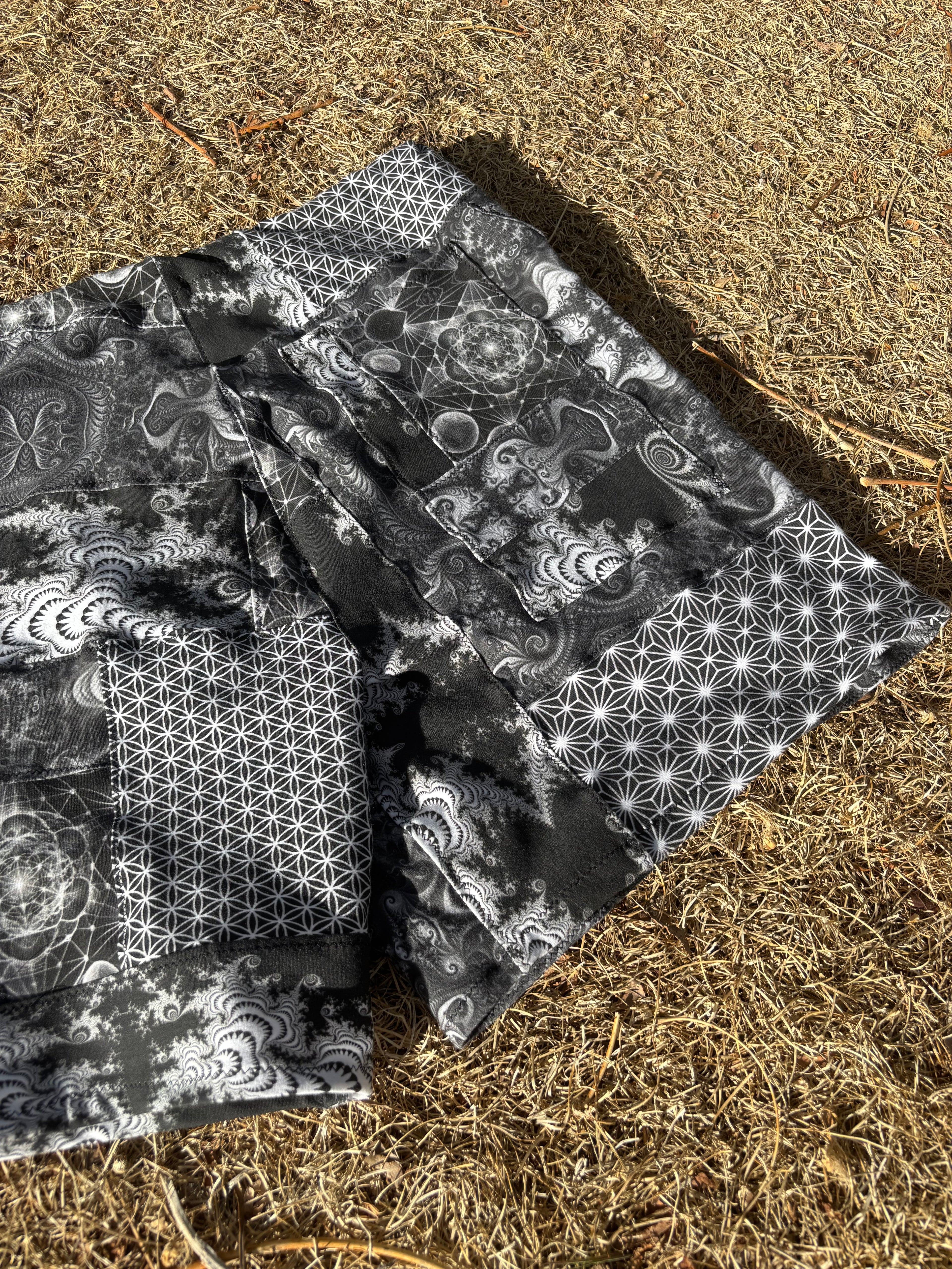 B&W Patchwork Shorts - OOAK - 36” Waist Max