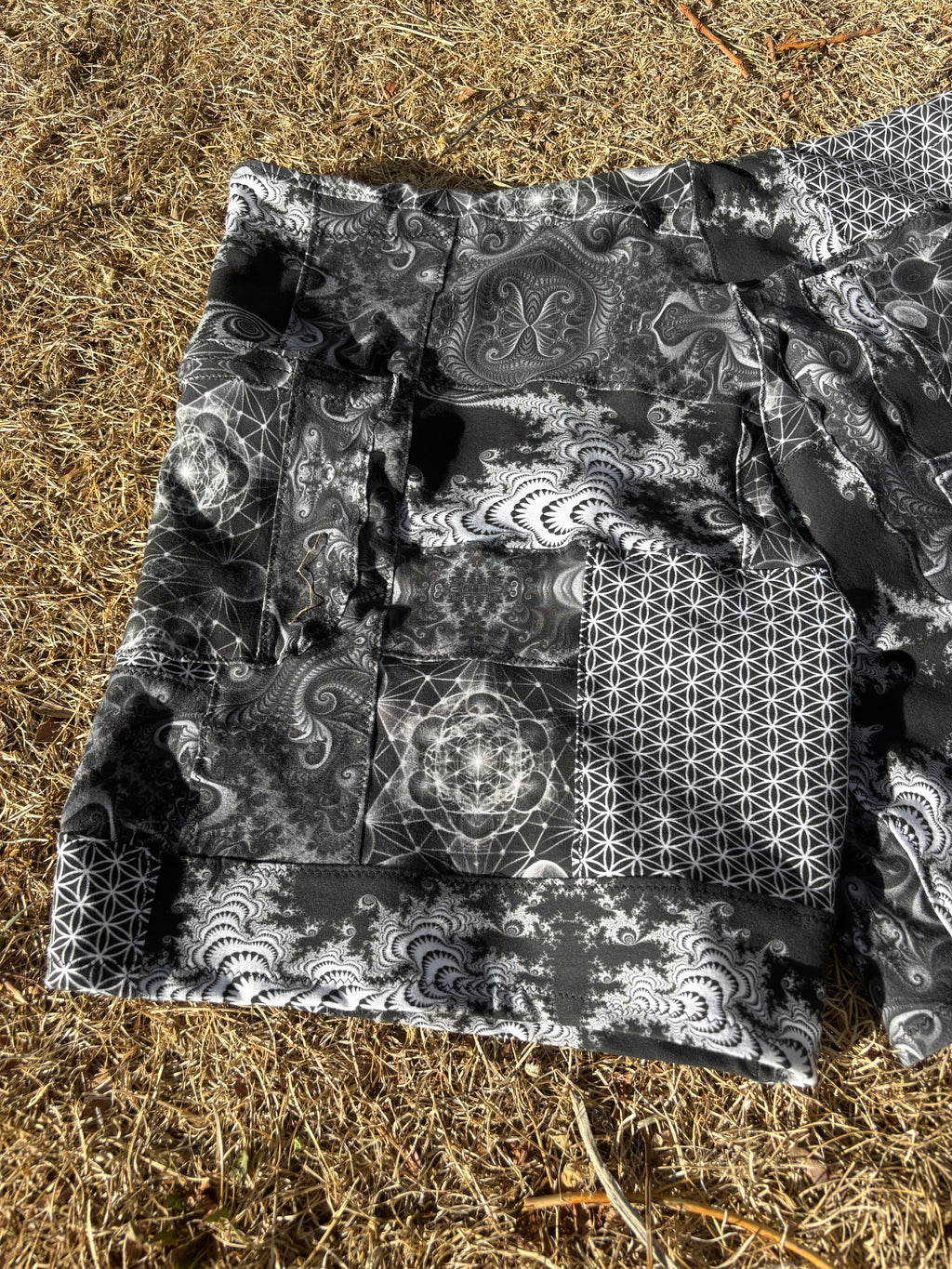 B&W Patchwork Shorts - OOAK - 36” Waist Max