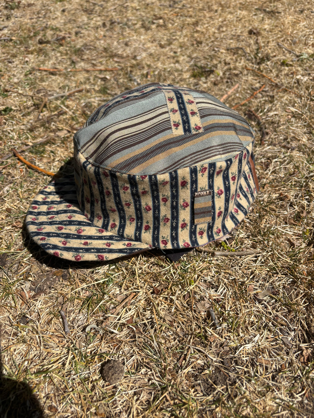 Floral Stripes Pillbox Cap - OOAK
