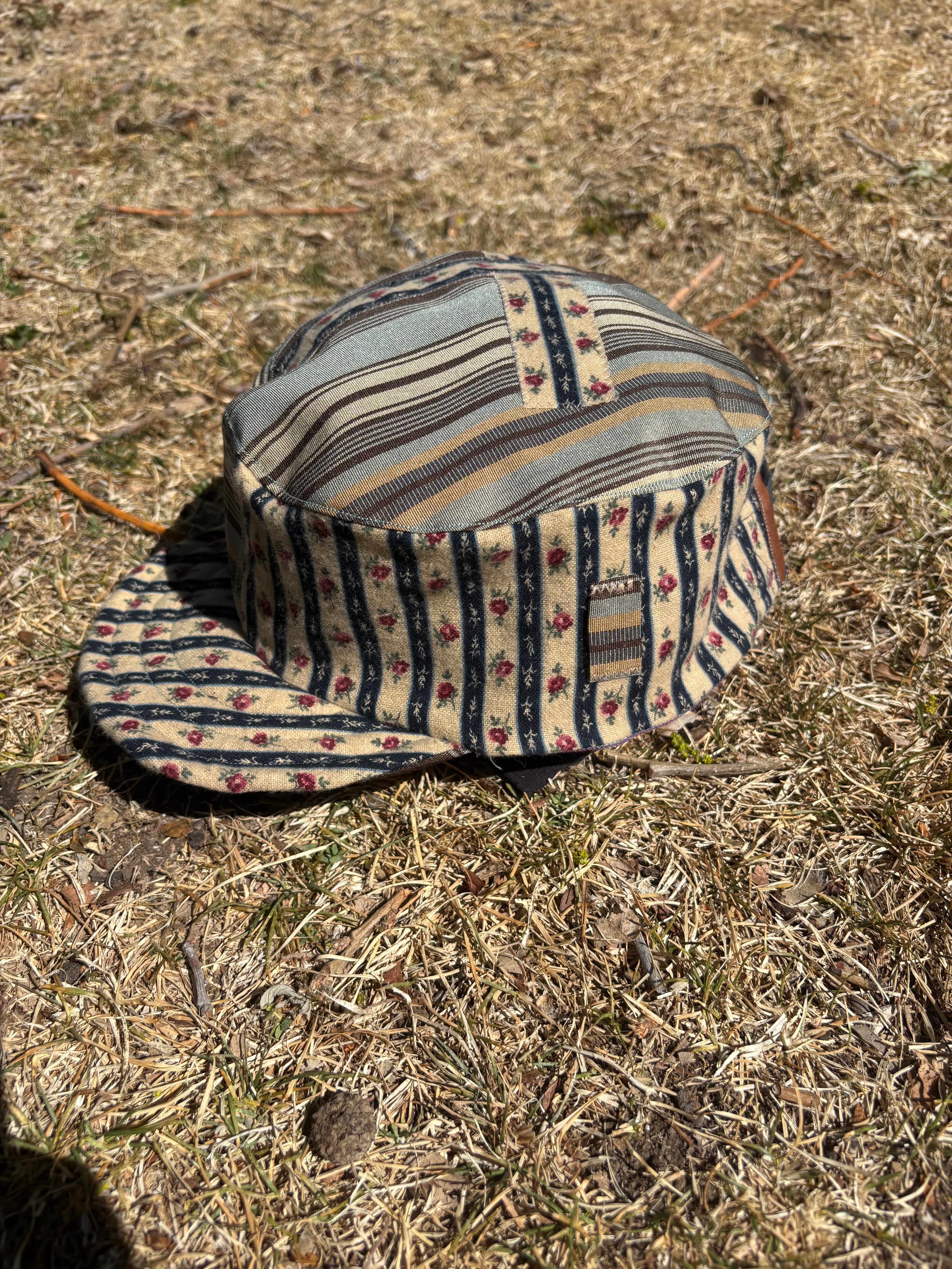 Floral Stripes Pillbox Cap - OOAK