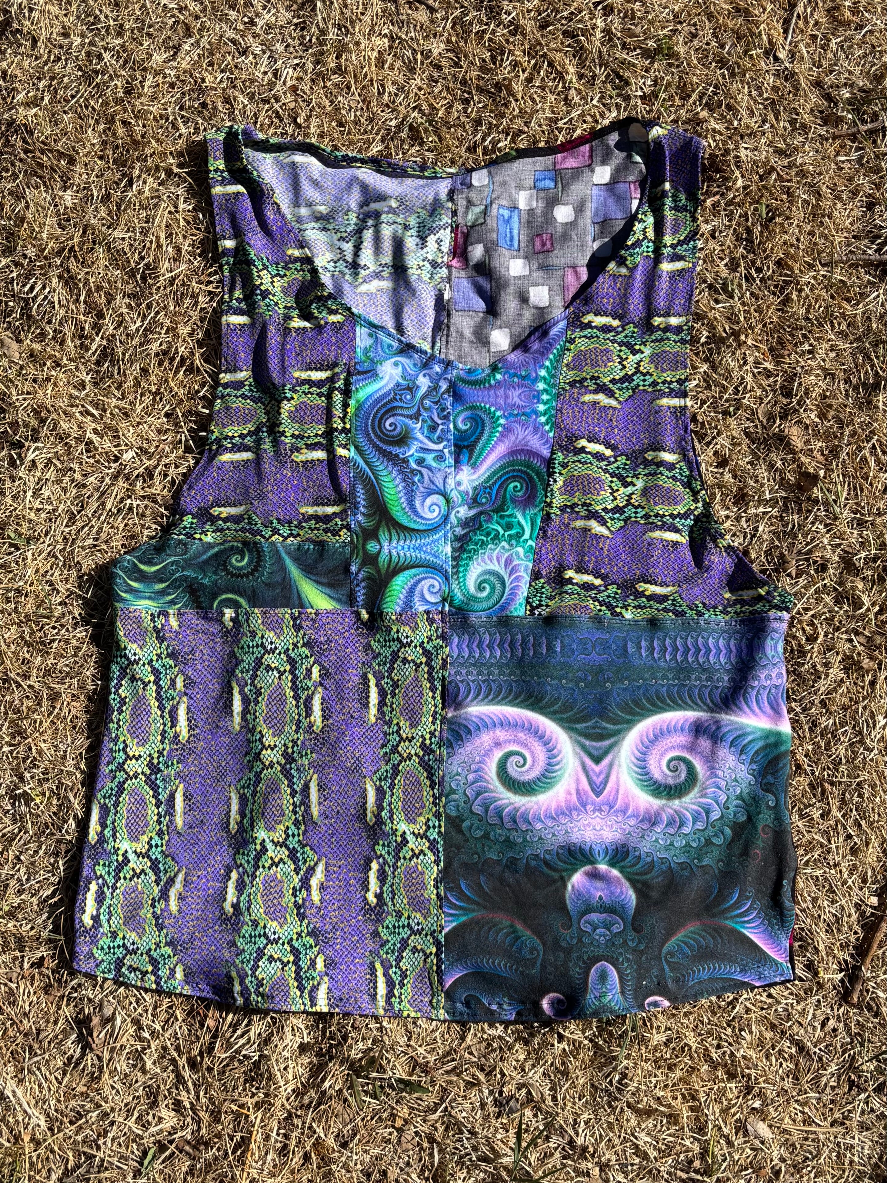Snakeskin Sage Patchwork Tank Top - L/XL