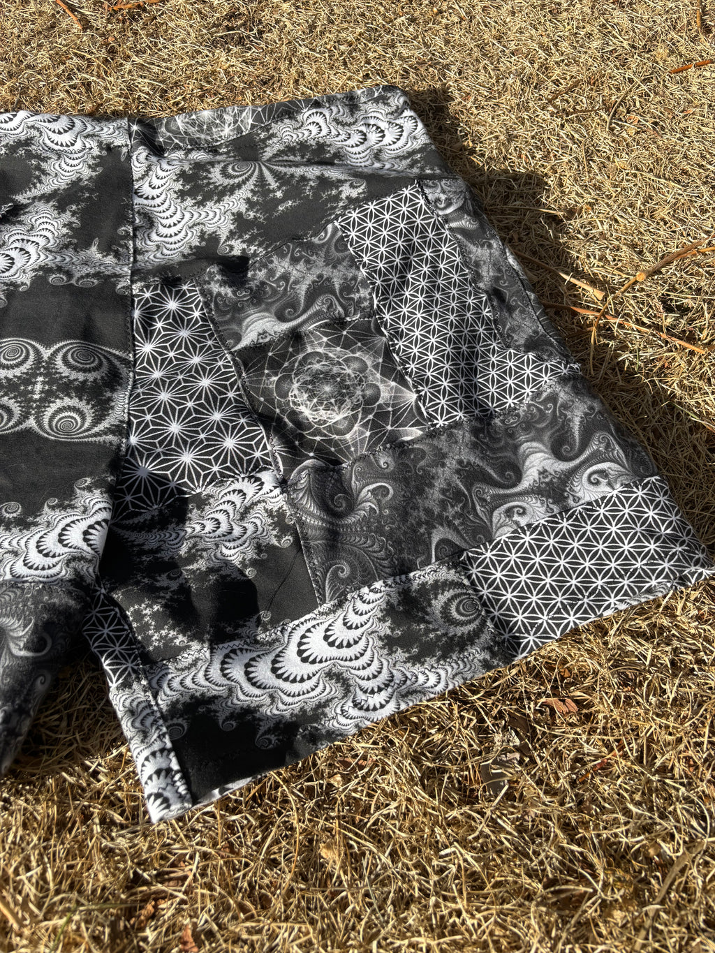 B&W Patchwork Shorts - OOAK - 36” Waist Max