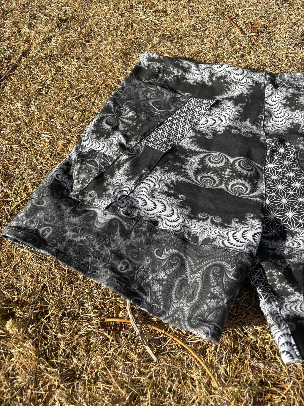 B&W Patchwork Shorts - OOAK - 36” Waist Max