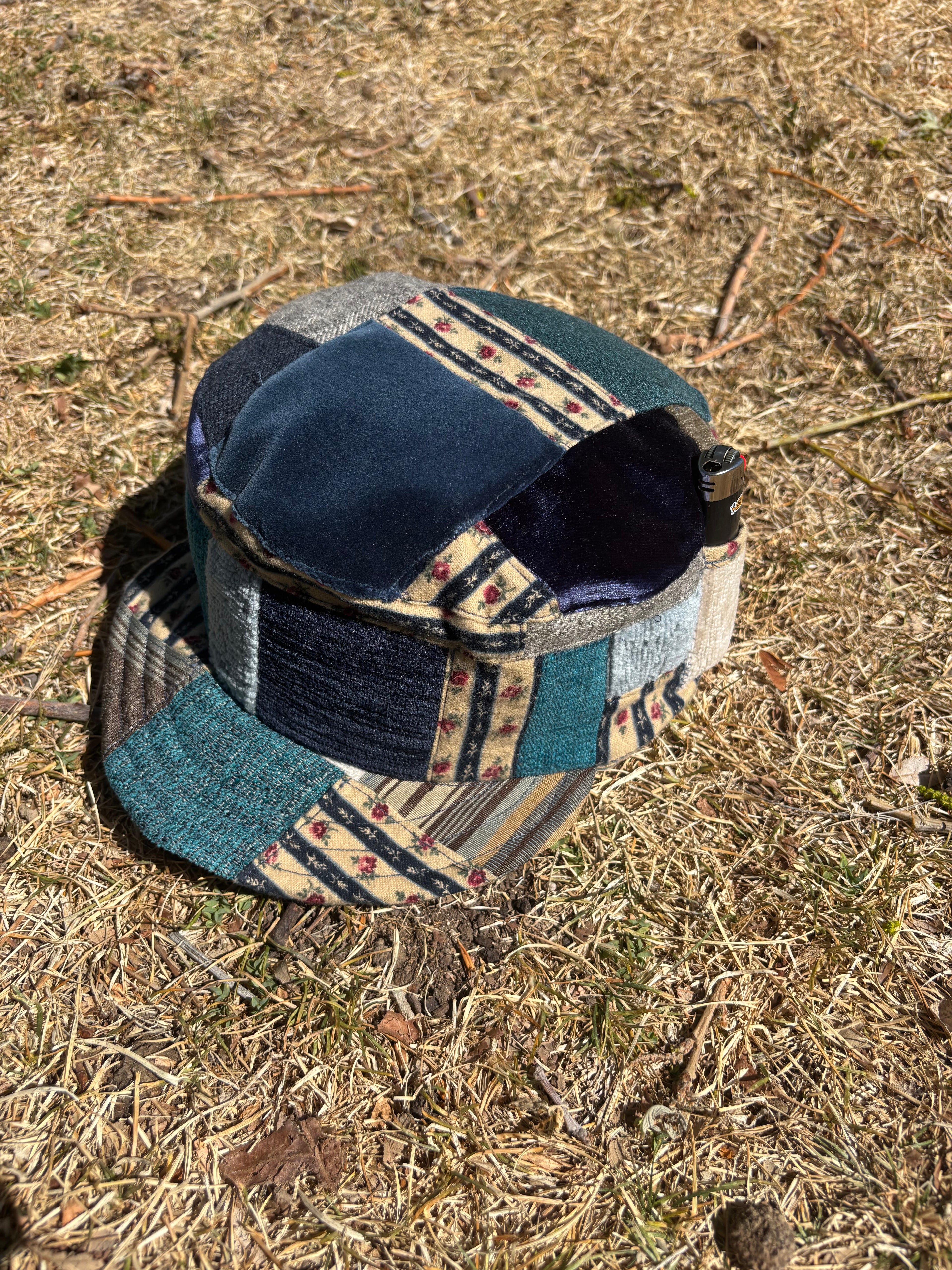 Patchwork Blues - OOAK Patchwork Pillbox Cap - OSFM