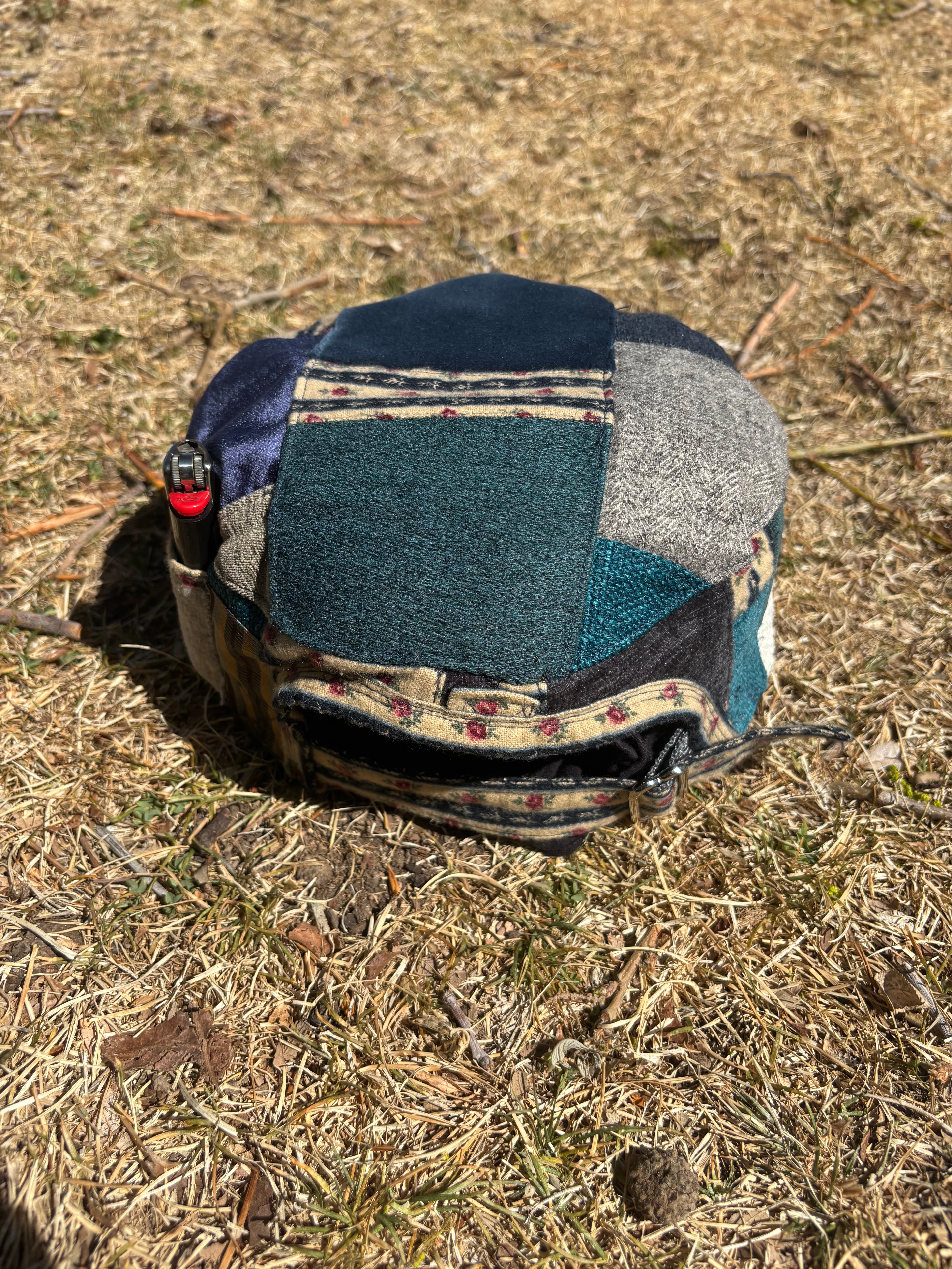 Patchwork Blues - OOAK Patchwork Pillbox Cap - OSFM