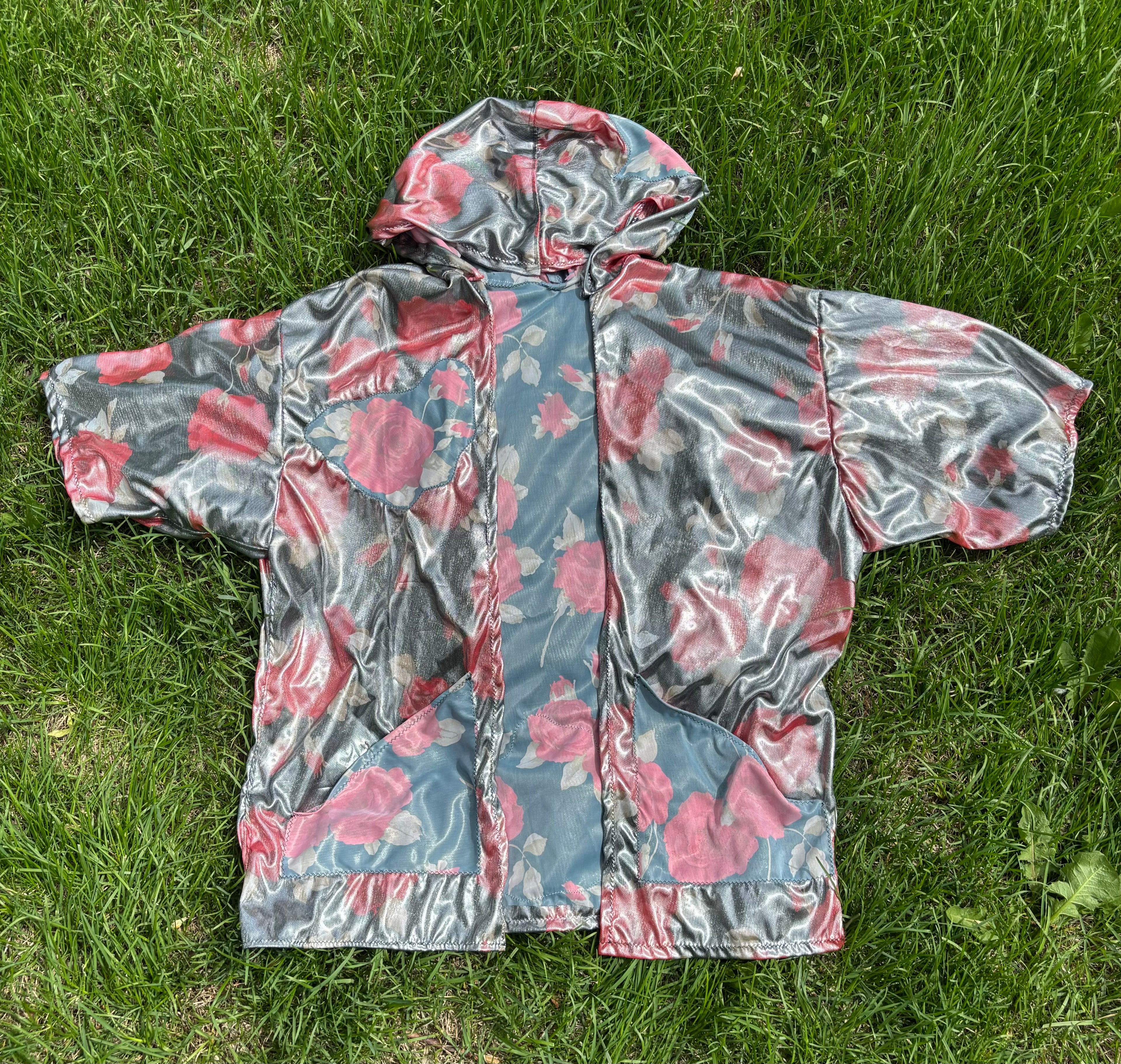 Shiny Floral Silk Kimono - OOAK - S-L