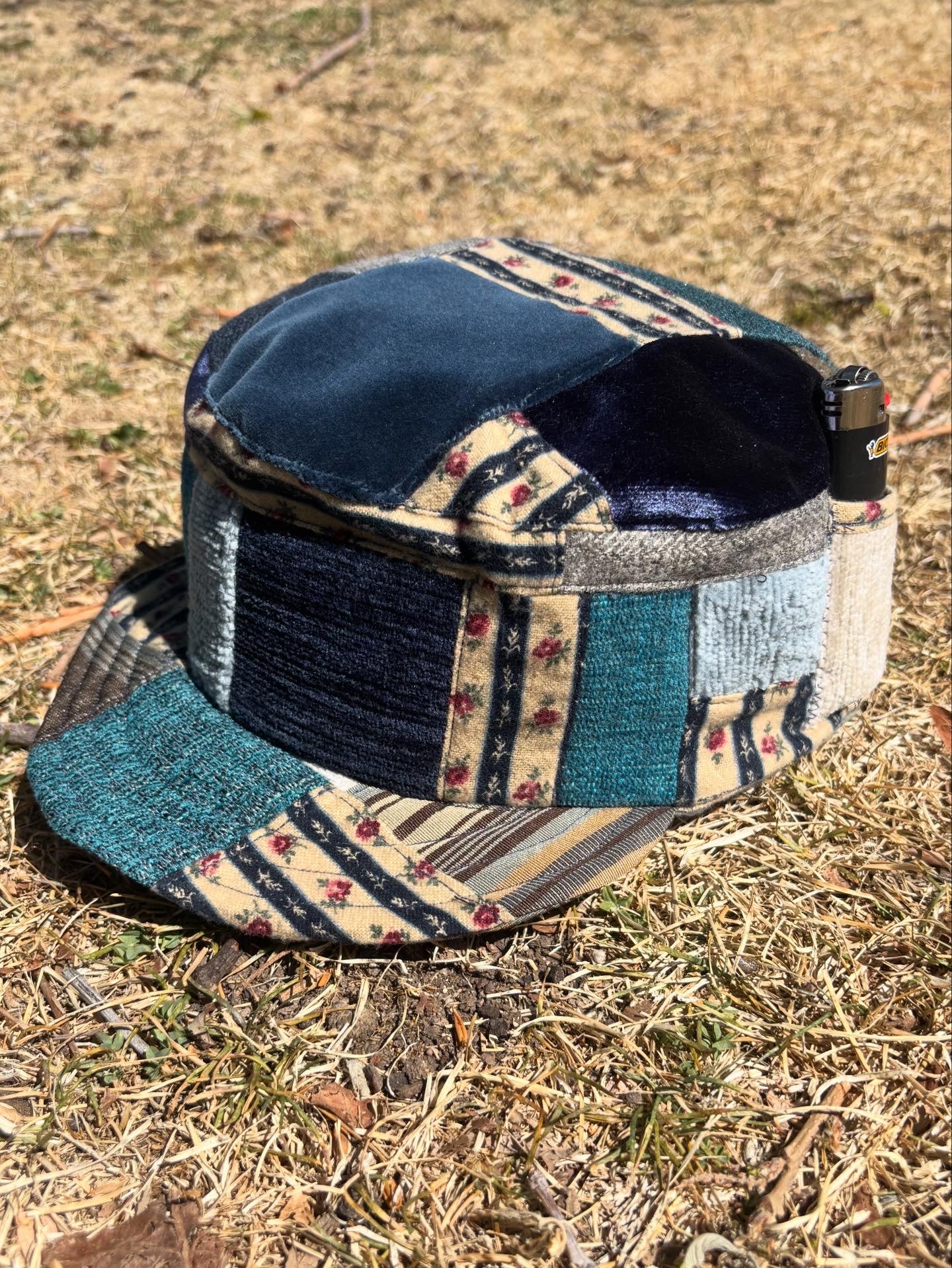 Patchwork Blues - OOAK Patchwork Pillbox Cap - OSFM