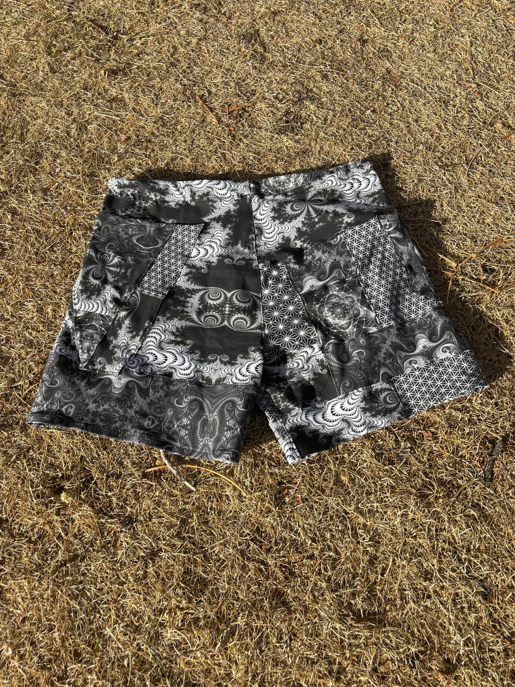 B&W Patchwork Shorts - OOAK - 36” Waist Max