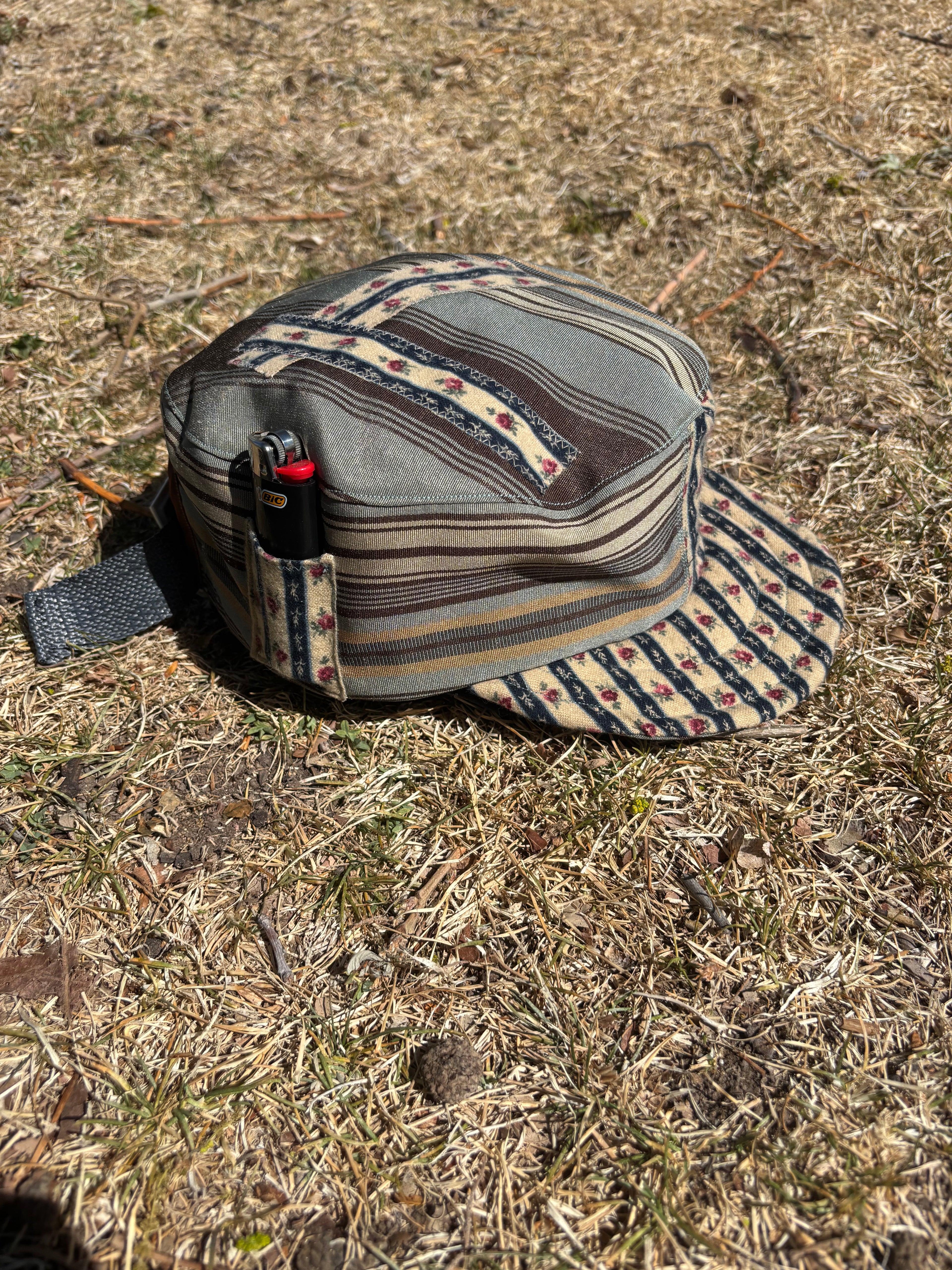 Floral Stripes Pillbox Cap - OOAK