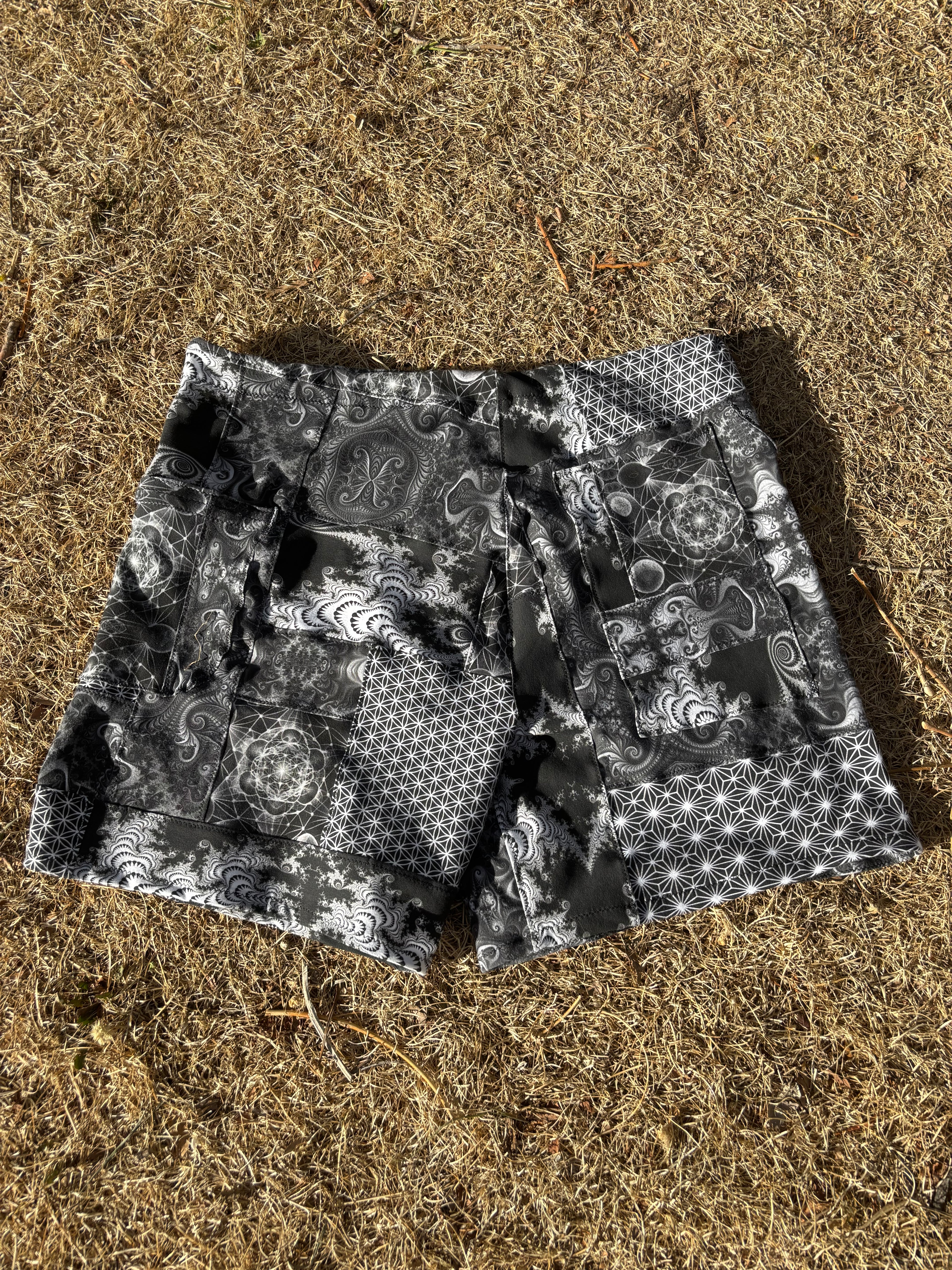 B&W Patchwork Shorts - OOAK - 36” Waist Max