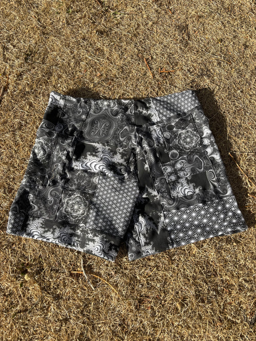 B&W Patchwork Shorts - OOAK - 36” Waist Max
